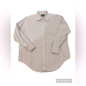 Ralph Lauren Polo Long Sleeve Brown + Blue Classic‎ Fit Non Iron 17.5 34/35